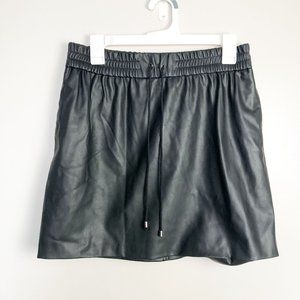 Topshop Faux Leather Drawstring Waist Mini Skirt Black 8